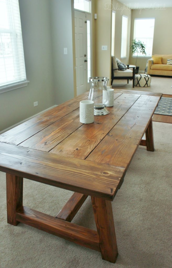 DIY farmhouse table inspired by Restoration Hardware. Created with easy-to-follow Ana White plans.