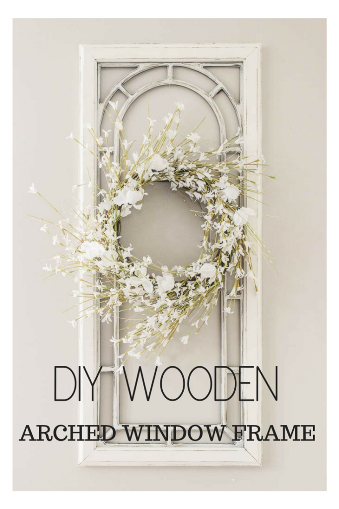 Take an old, thrift store mirror and turn it into a beautiful vintage-inspired wooden arched window frame