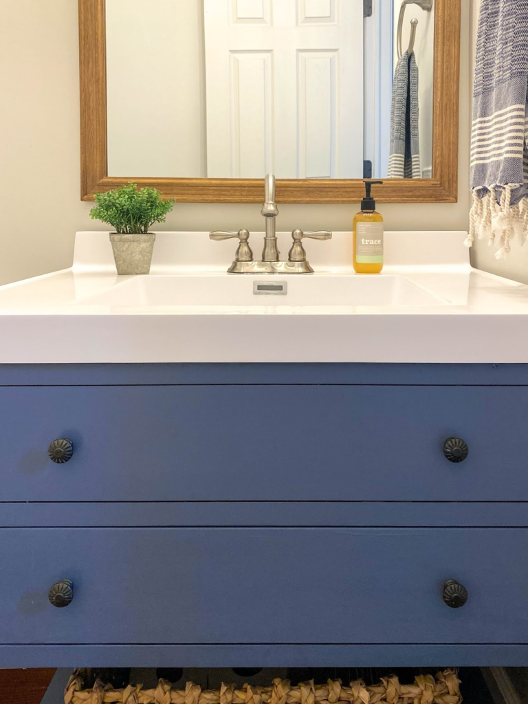 Blue Cabinets in Powder Room